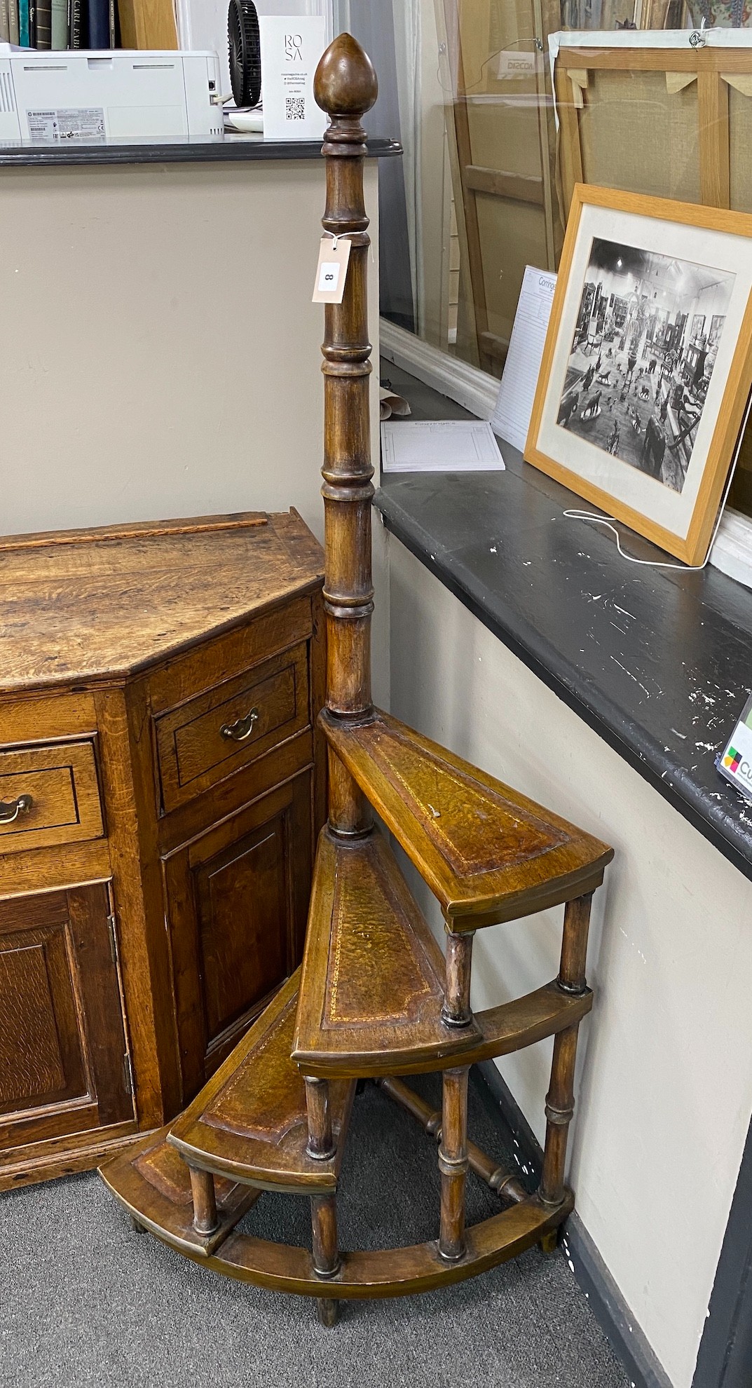 A set of reproduction mahogany four tread library steps, height 153cm